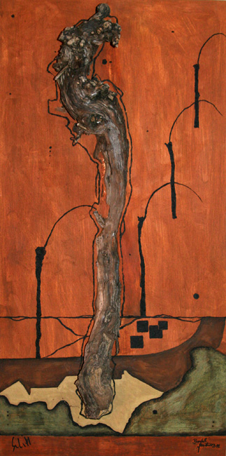 Bernd Gerstner | Künstler | Heddesheim | Erde an Holz | "Rebenwandern 3", 2011