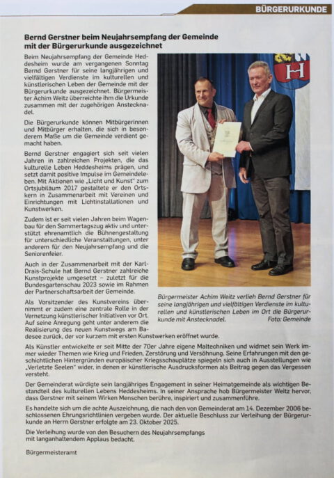 Bernd Gerstner | Künstler | Heddesheim | Presse | 2026